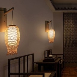 Neerwaartse Bamboe Wandlamp Landelijke Ronde Wandlamp Nachtkastje Theehuis Creatieve Verlichting