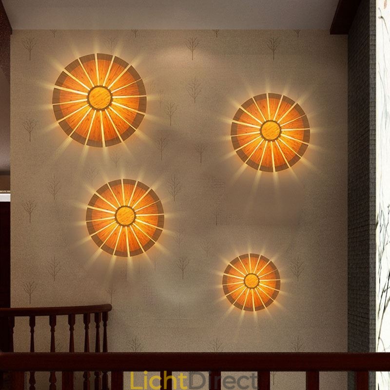 Ronde bloemenwandlamp Unieke bamboe wandlamp Creatieve decoratieve verlichting