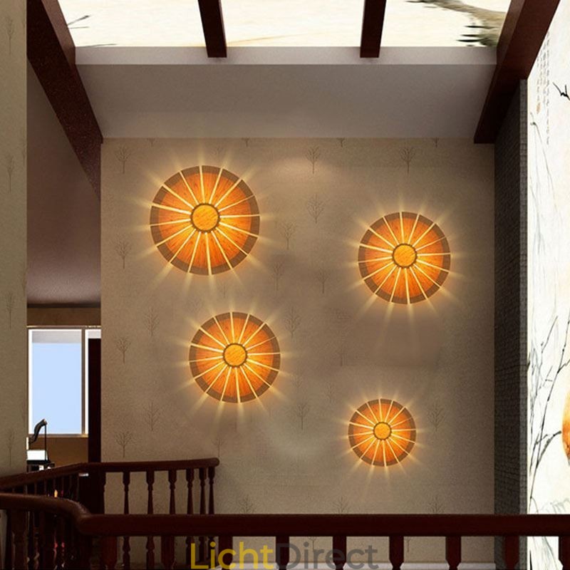 Ronde bloemenwandlamp Unieke bamboe wandlamp Creatieve decoratieve verlichting