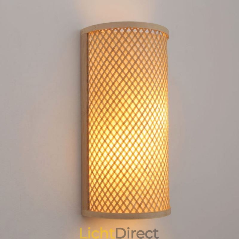 Halfcilindrische Bamboe Wandlamp Creatieve Nachtkastje Wandlamp Trappen Landelijke Verlichting