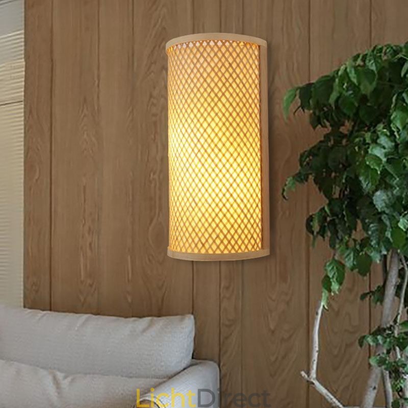 Halfcilindrische Bamboe Wandlamp Creatieve Nachtkastje Wandlamp Trappen Landelijke Verlichting
