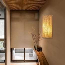 Halfcilindrische Bamboe Wandlamp Creatieve Nachtkastje Wandlamp Trappen Landelijke Verlichting