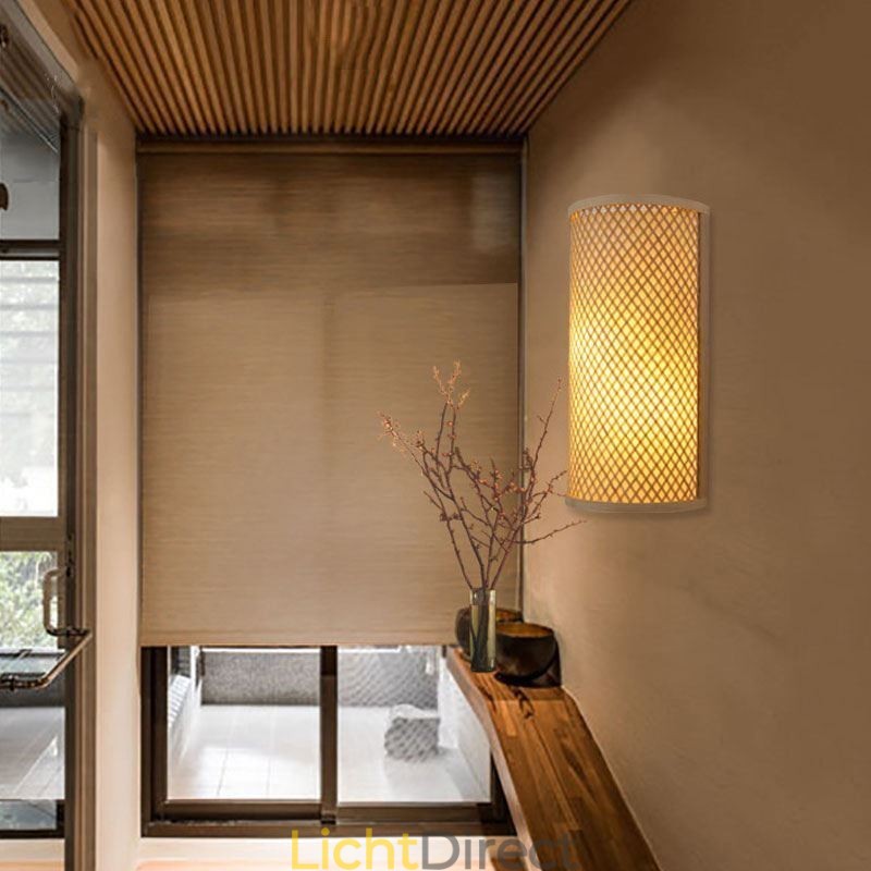 Halfcilindrische Bamboe Wandlamp Creatieve Nachtkastje Wandlamp Trappen Landelijke Verlichting