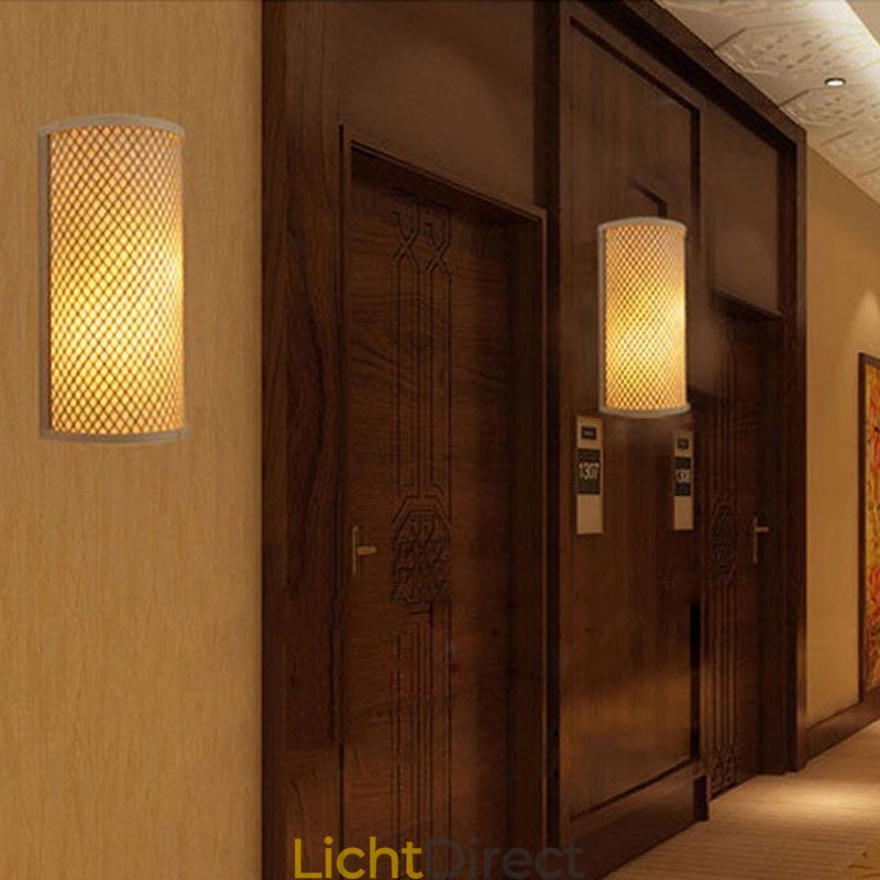 Halfcilindrische Bamboe Wandlamp Creatieve Nachtkastje Wandlamp Trappen Landelijke Verlichting