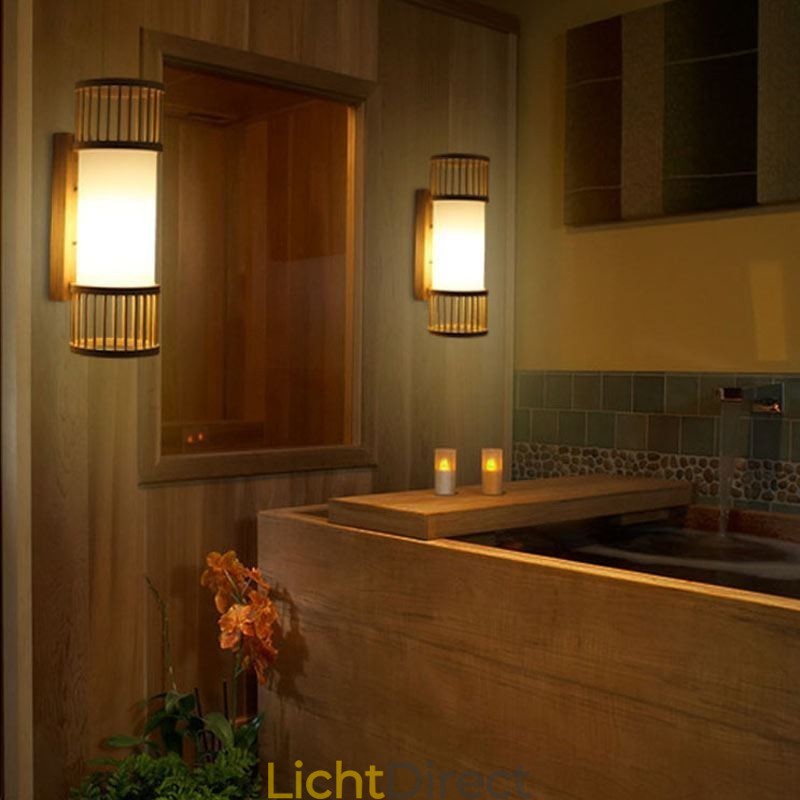 Verticale Bamboe Wandlamp Creatieve Ronde Wandlamp Nachtkastje Trap Verlichting