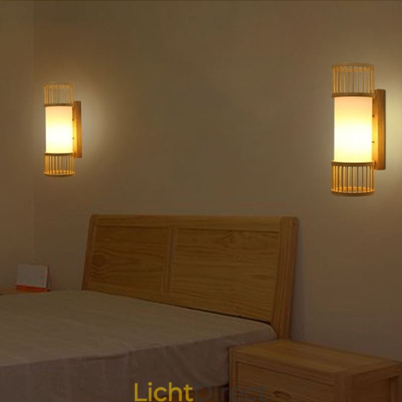 Verticale Bamboe Wandlamp Creatieve Ronde Wandlamp Nachtkastje Trap Verlichting
