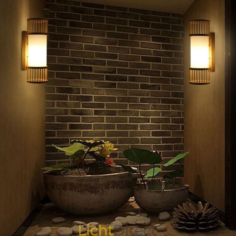 Verticale Bamboe Wandlamp Creatieve Ronde Wandlamp Nachtkastje Trap Verlichting
