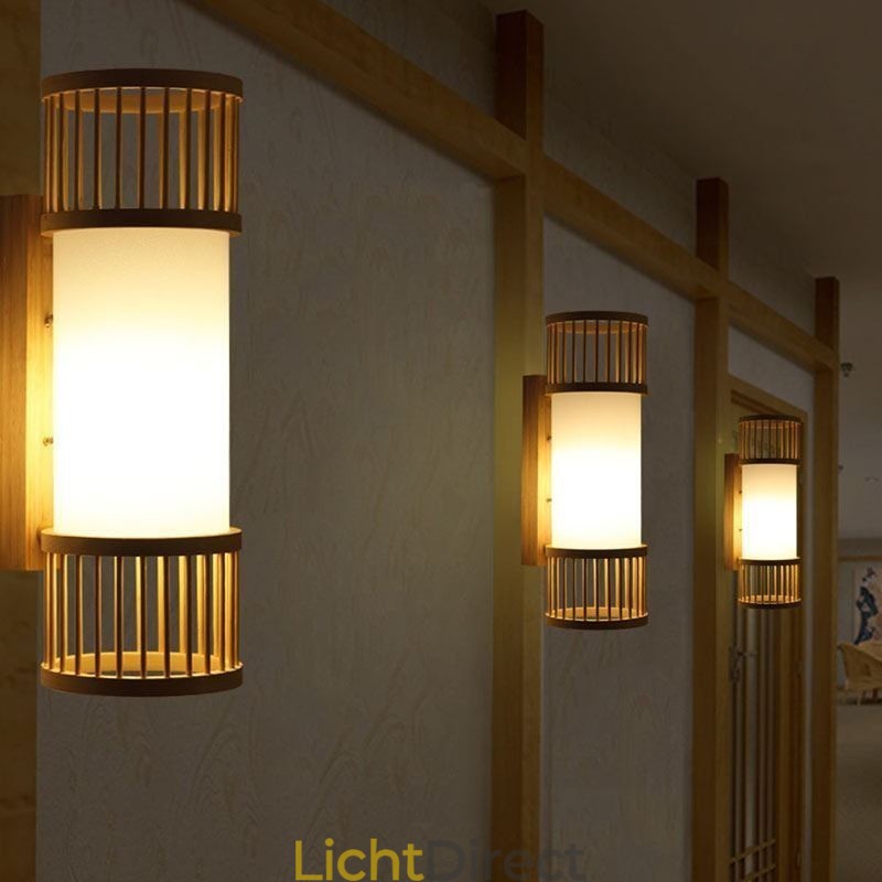 Verticale Bamboe Wandlamp Creatieve Ronde Wandlamp Nachtkastje Trap Verlichting