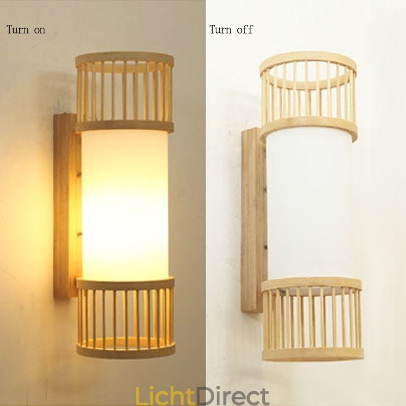 Verticale Bamboe Wandlamp Creatieve Ronde Wandlamp Nachtkastje Trap Verlichting