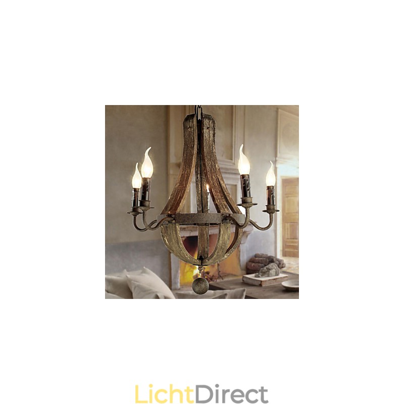 Kroonluchter 5 lampen Vintage Retro Landelijk Wonen Eetkamer Metaal