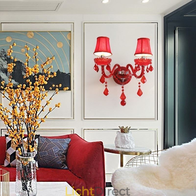 Europese Kristallen Wandlamp Rode Kleur Licht