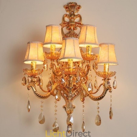 Luxe kristallen wandlamp Europese wandlamp van zinklegering met vijf lampen Luxe kristallen wandlamp Europese wandlamp van zinklegering met vijf lampen