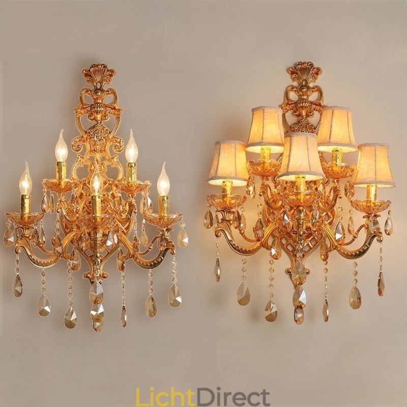 Luxe kristallen wandlamp Europese wandlamp van zinklegering met vijf lampen