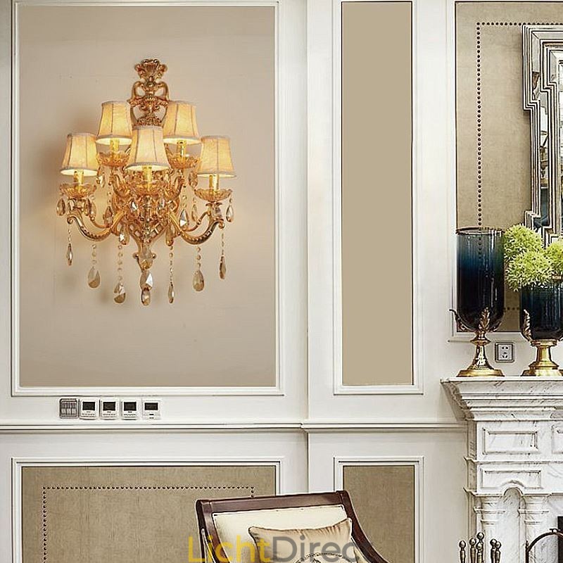 Luxe kristallen wandlamp Europese wandlamp van zinklegering met vijf lampen