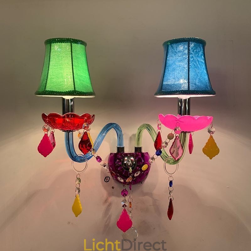 Kleurrijke kristallen wandlamp Europese wandlamp met twee lampen