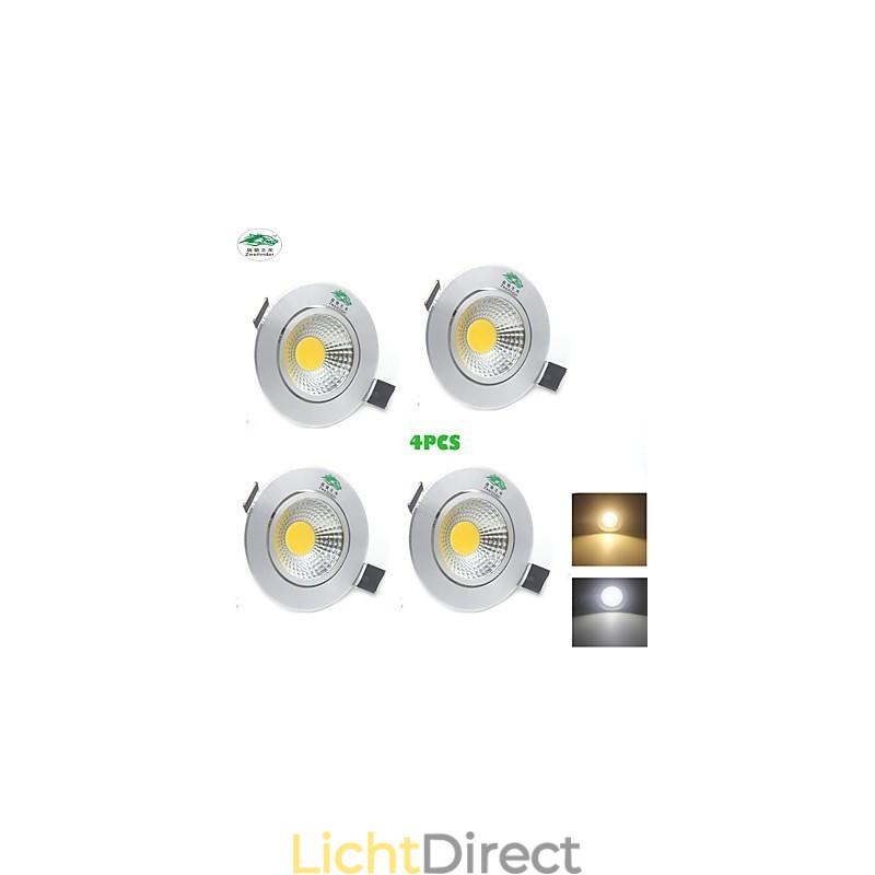 4PCS Zweihnder 3W 300Lm COB Plafondlamp Downlight Warm Wit Licht