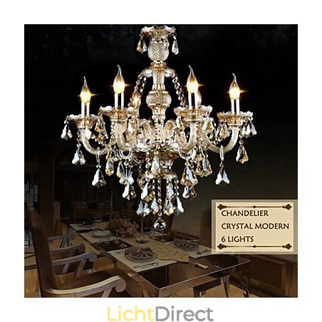 Kroonluchter Cognac Kleur Kristal Modern 6 Lampen Hedendaags Glas Kroonluchter Cognac Kleur Kristal Modern 6 Lampen Hedendaags Glas