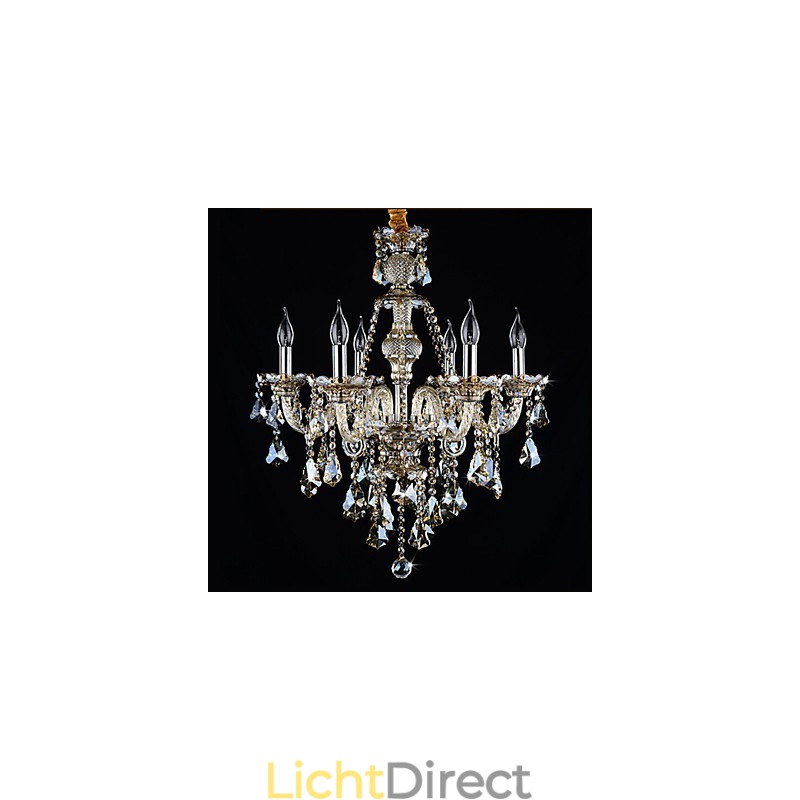 Kroonluchter Cognac Kleur Kristal Modern 6 Lampen Hedendaags Glas