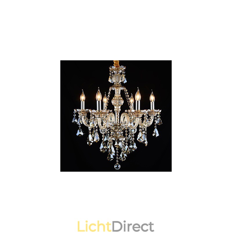 Kroonluchter Cognac Kleur Kristal Modern 6 Lampen Hedendaags Glas