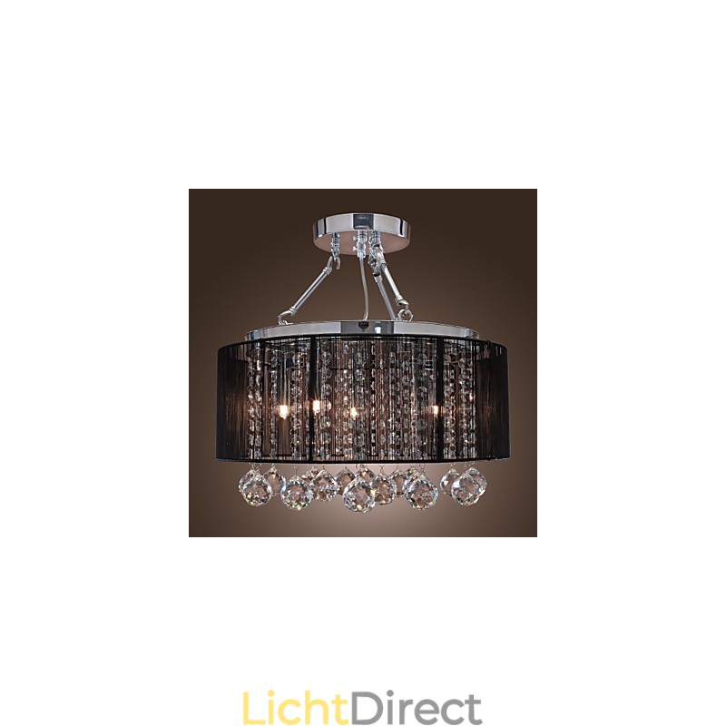 Moderne kristallen plafondlamp met 5 lampen, zwarte stoffen kap