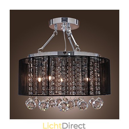 Moderne kristallen plafondlamp met 5 lampen, zwarte stoffen kap Moderne kristallen plafondlamp met 5 lampen, zwarte stoffen kap