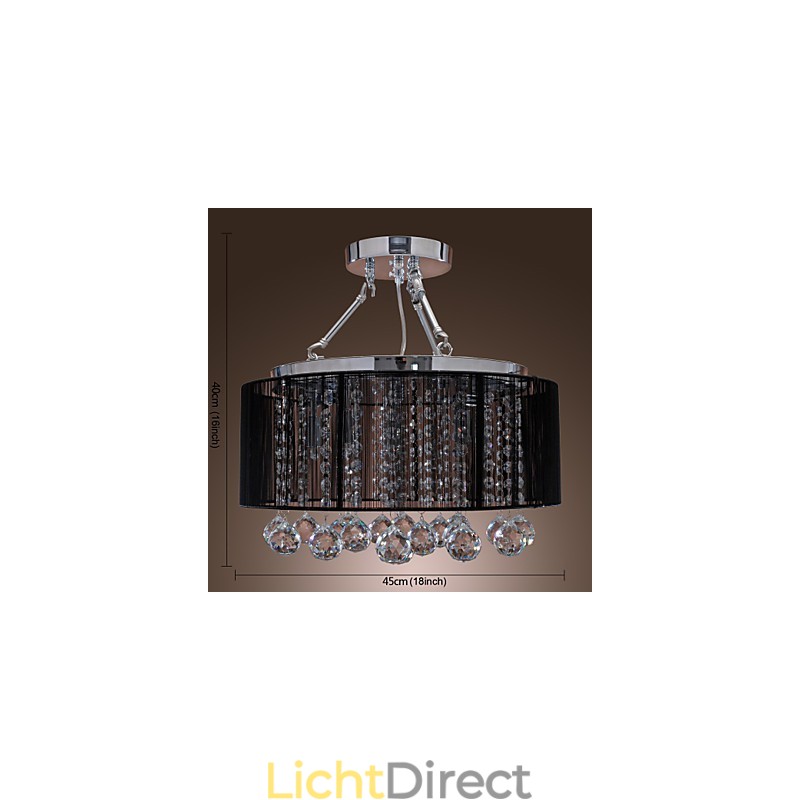 Moderne kristallen plafondlamp met 5 lampen, zwarte stoffen kap