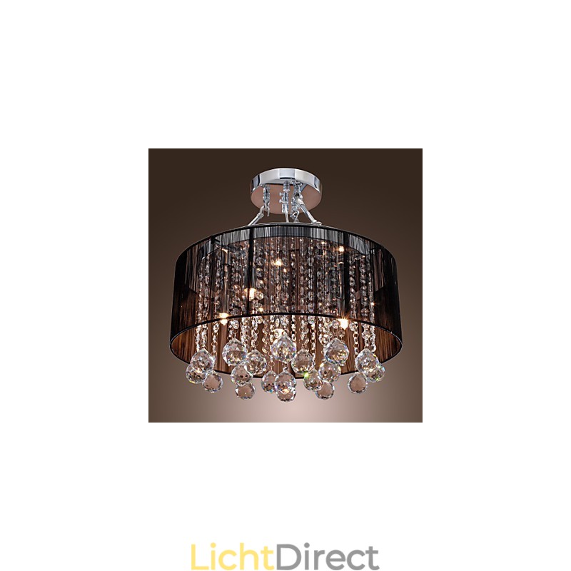Moderne kristallen plafondlamp met 5 lampen, zwarte stoffen kap