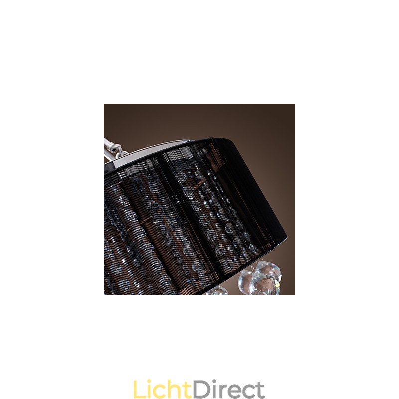 Moderne kristallen plafondlamp met 5 lampen, zwarte stoffen kap