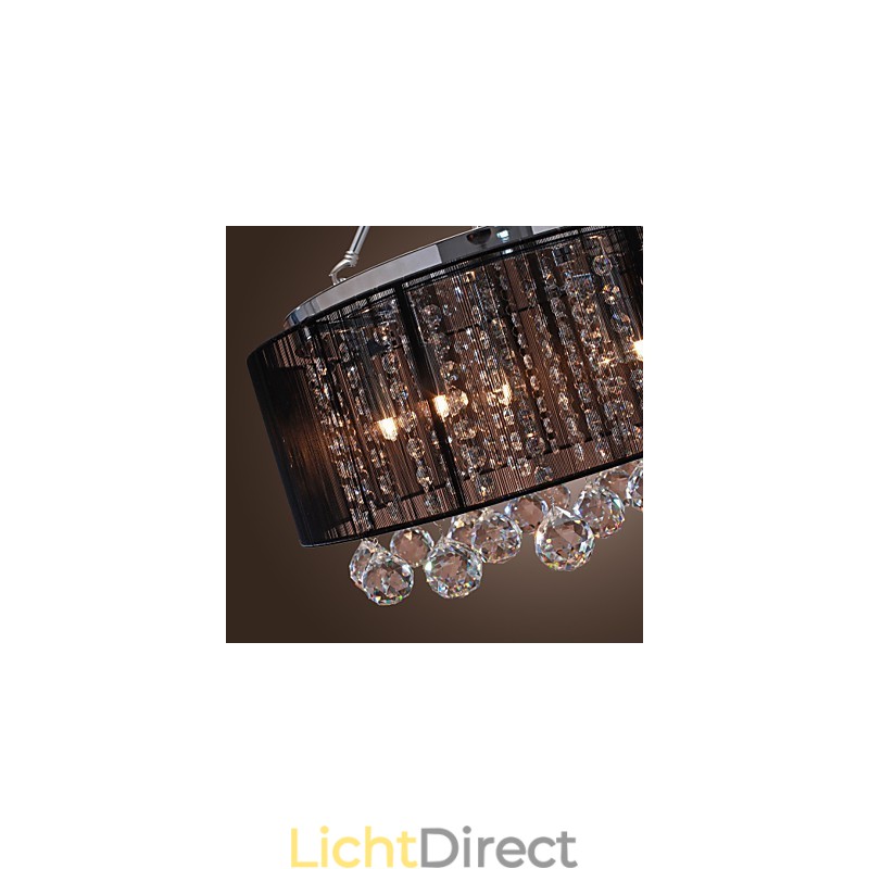 Moderne kristallen plafondlamp met 5 lampen, zwarte stoffen kap