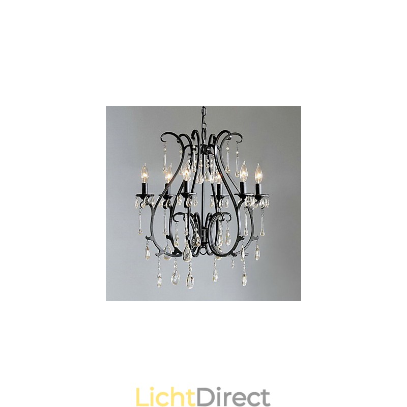 Moderne 6-lichts kristallen kroonluchter met kaarsfunctie