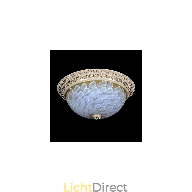 Witte plafondlamp met patroon van glashars en goudkleurig snijwerk in Europese stijl