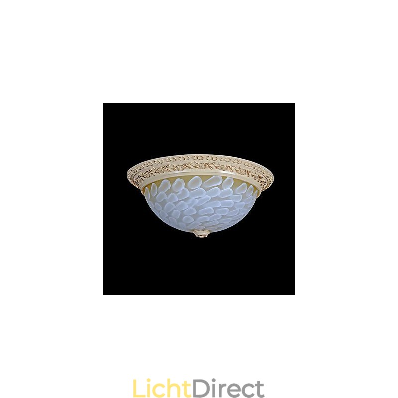 Witte plafondlamp met patroon van glashars en goudkleurig snijwerk in Europese stijl
