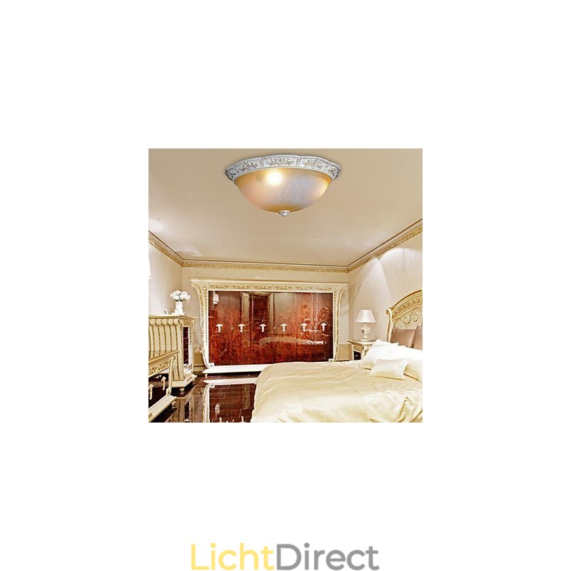 Witte inbouwlamp met lichtgeel wit glas, harspatroon, Europees klassiek