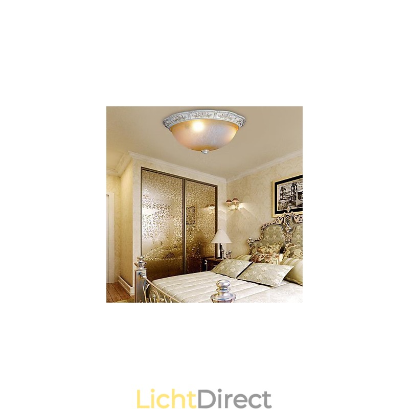 Witte inbouwlamp met lichtgeel wit glas, harspatroon, Europees klassiek
