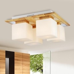 Eikenhouten plafondlamp met vier lampen, eiken en glas, 220~240V (HY9024)