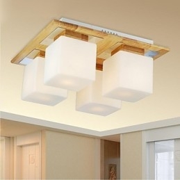 Eikenhouten plafondlamp met vier lampen, eiken en glas, 220~240V (HY9024)