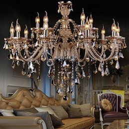 Kroonluchter Kristal Cognac Kleur Luxe Modern 2 Lagen Woonkamer 15 Lampen