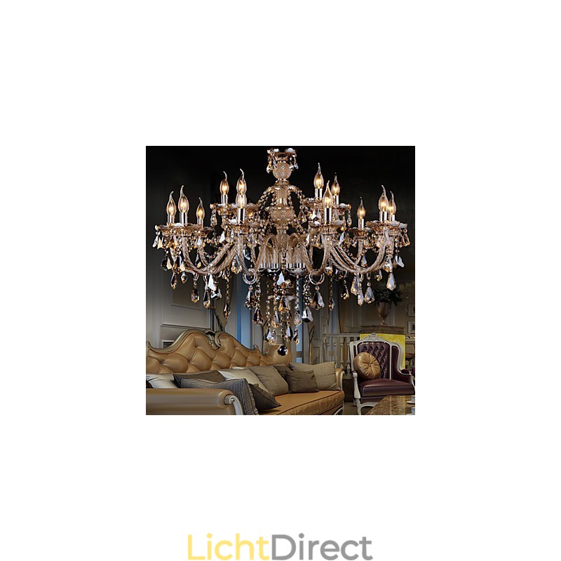 Kroonluchter Kristal Cognac Kleur Luxe Modern 2 Lagen Woonkamer 15 Lampen