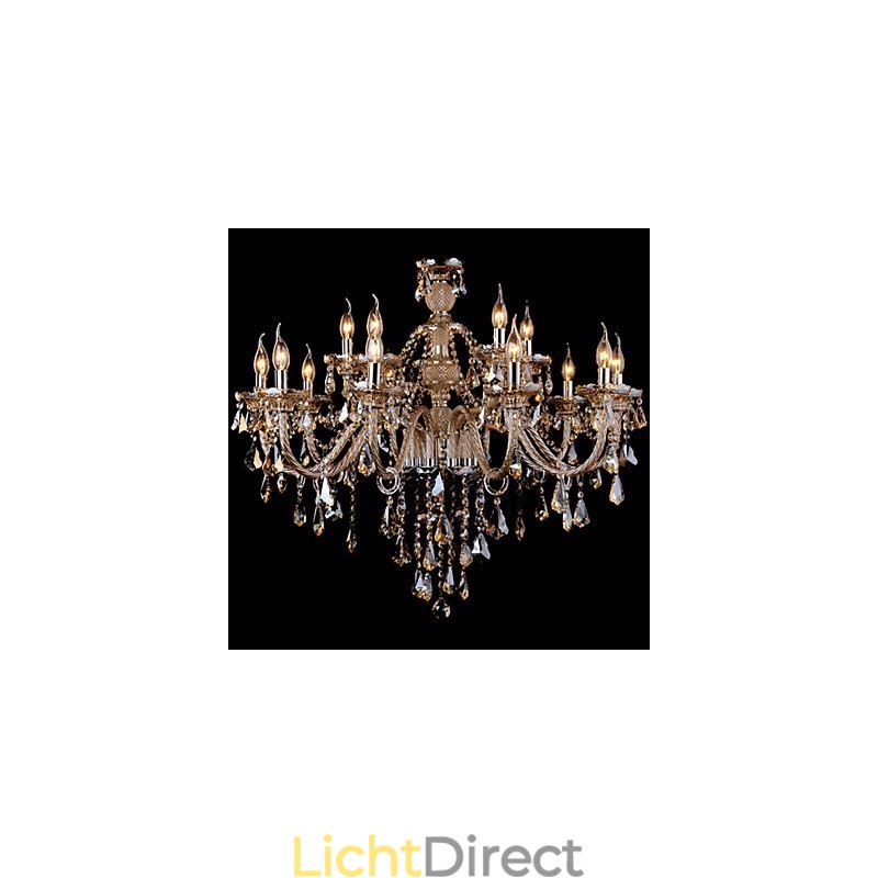 Kroonluchter Kristal Cognac Kleur Luxe Modern 2 Lagen Woonkamer 15 Lampen