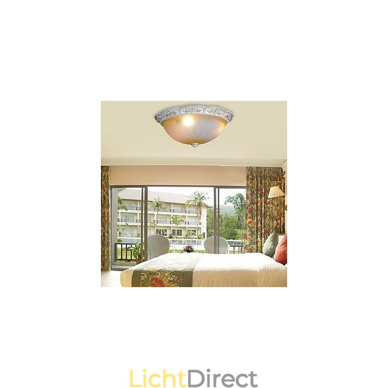 Witte inbouwlamp met lichtgeel wit glas, harspatroon, Europees klassiek