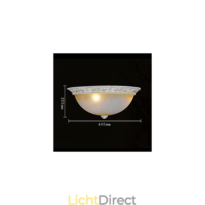 Witte inbouwlamp met lichtgeel wit glas, harspatroon, Europees klassiek