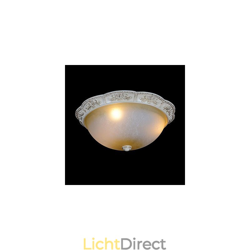Witte inbouwlamp met lichtgeel wit glas, harspatroon, Europees klassiek