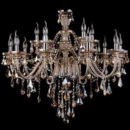 Kroonluchter Kristal Cognac Kleur Luxe Modern 2 Lagen Woonkamer 15 Lampen