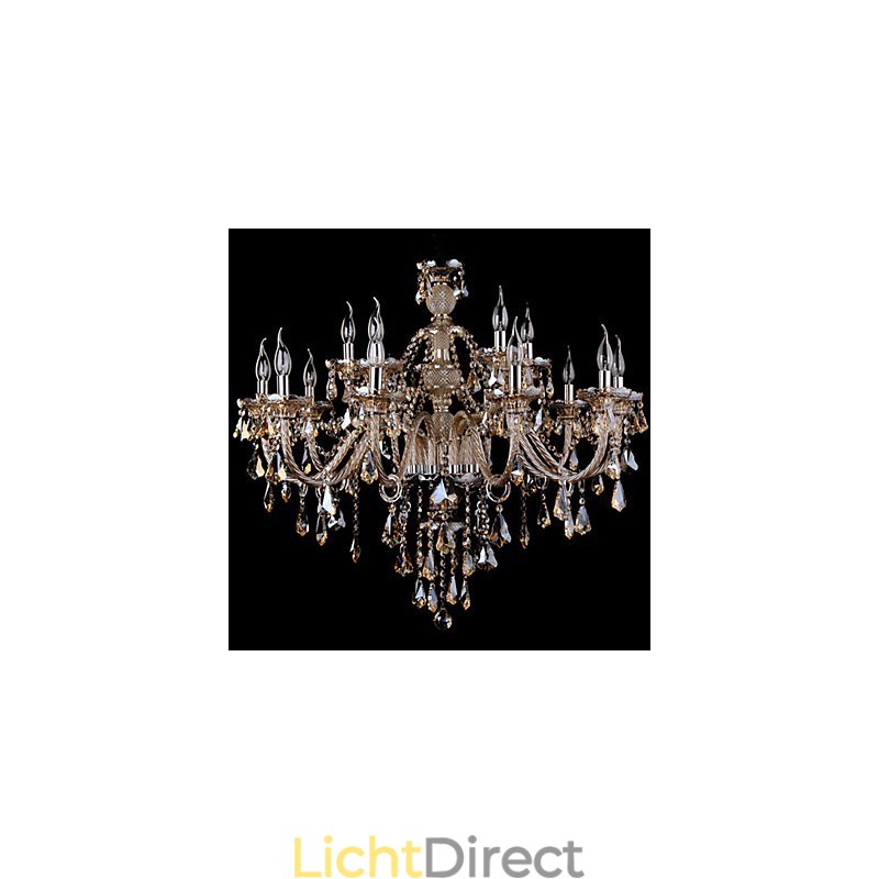 Kroonluchter Kristal Cognac Kleur Luxe Modern 2 Lagen Woonkamer 15 Lampen