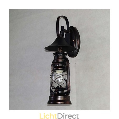 Vintage zwarte metalen lantaarn wandlamp met één licht Vintage zwarte metalen lantaarn wandlamp met één licht
