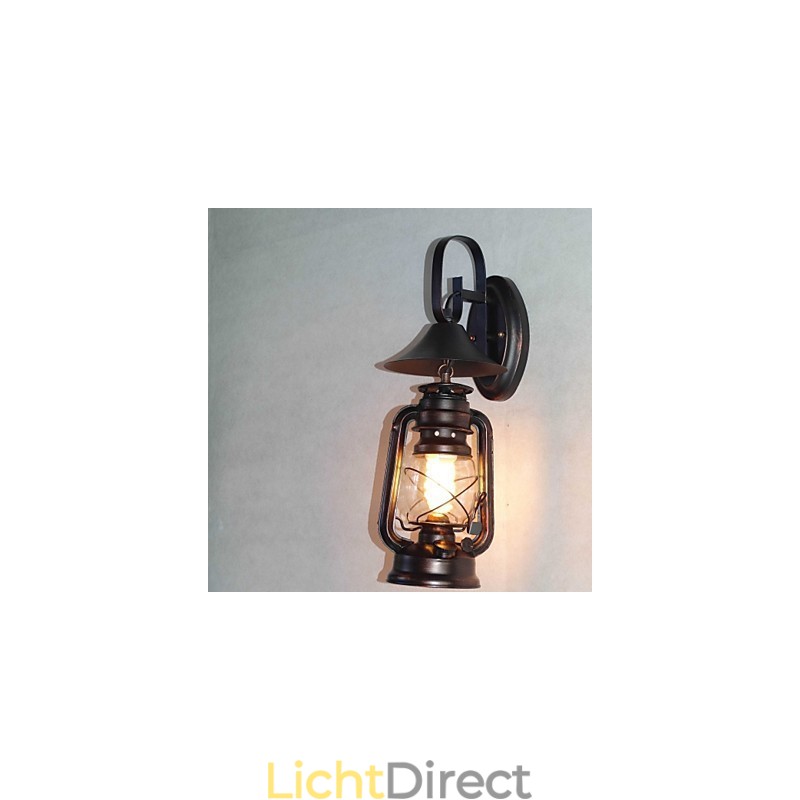 Vintage zwarte metalen lantaarn wandlamp met één licht