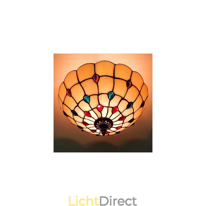 30*19CM Europa Type Stijl Smeedijzer Pnd Staart Op Half Koepel Lichtgekleurde Glazen Zitlamp