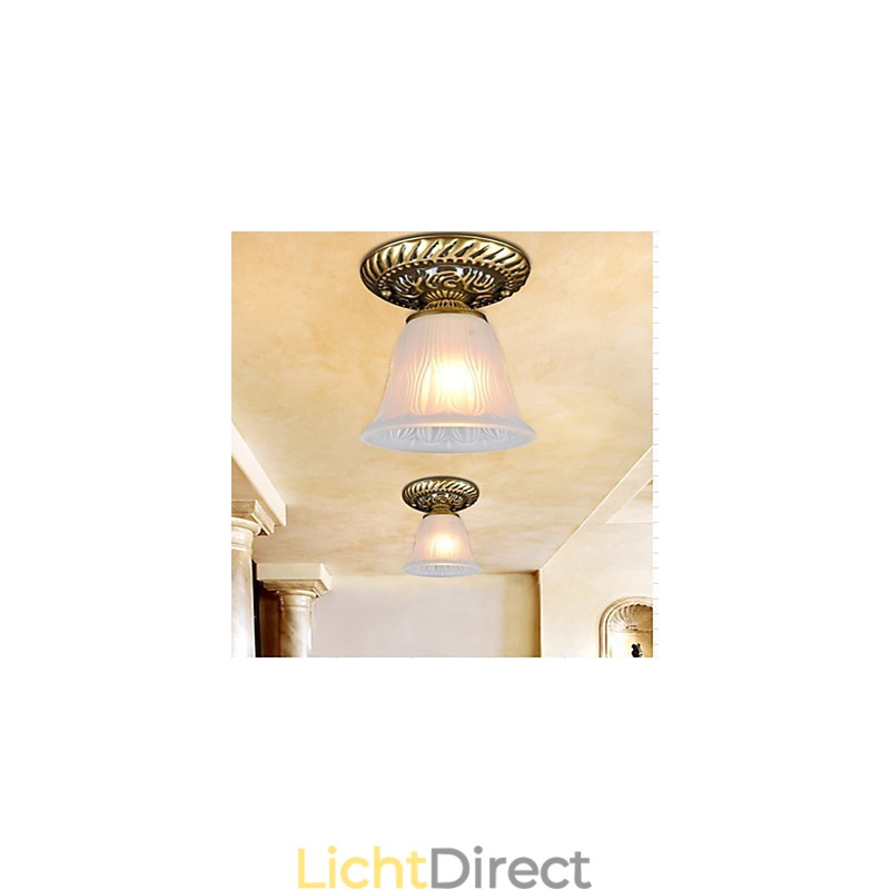 Bronzen plafondlamp met glazen kap, Europees retro klassiek