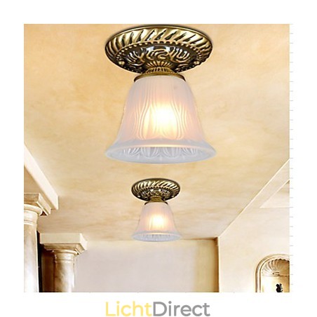 Bronzen plafondlamp met glazen kap, Europees retro klassiek
