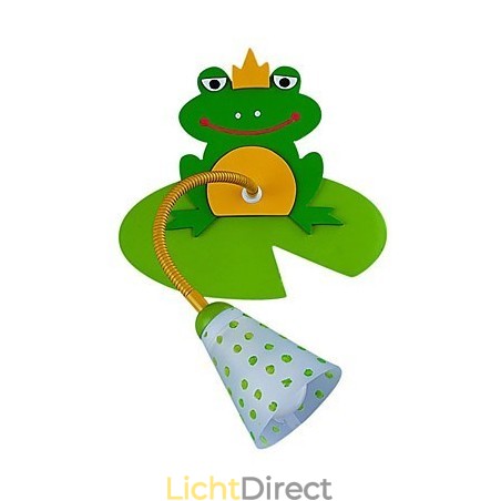 Moderne houten kinderwandlamp met 1 licht in kikkerdesign Moderne houten kinderwandlamp met 1 licht in kikkerdesign